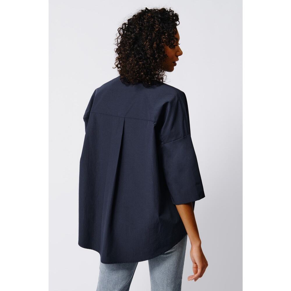 Kal Rieman Oversized Boxy Pleat Hem Kimono Top Blouse Navy Blue Minimalist XS - Picture 3 of 7